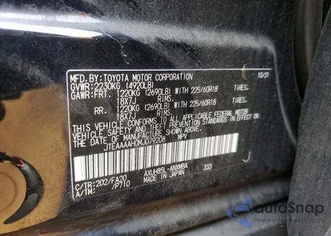 2021 Toyota Venza Le z USA, uszkodzony, nr VIN JTEAAAAH0MJ079208